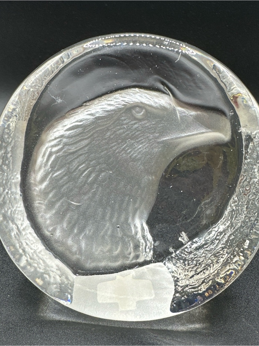 Vintage Eagle Head 24% Lead Crystal Paperweight, Zajecar, Yugoslavia